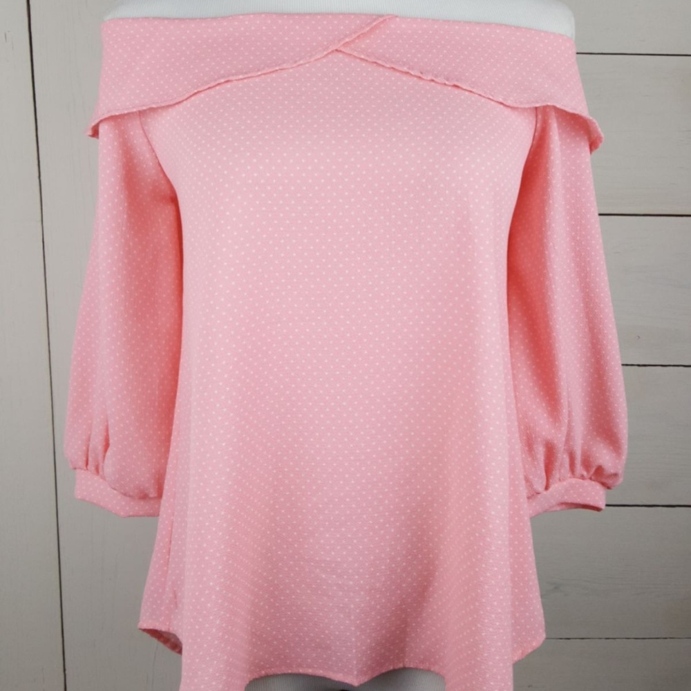 {Le Lis} S Pink White Polka Dot Top